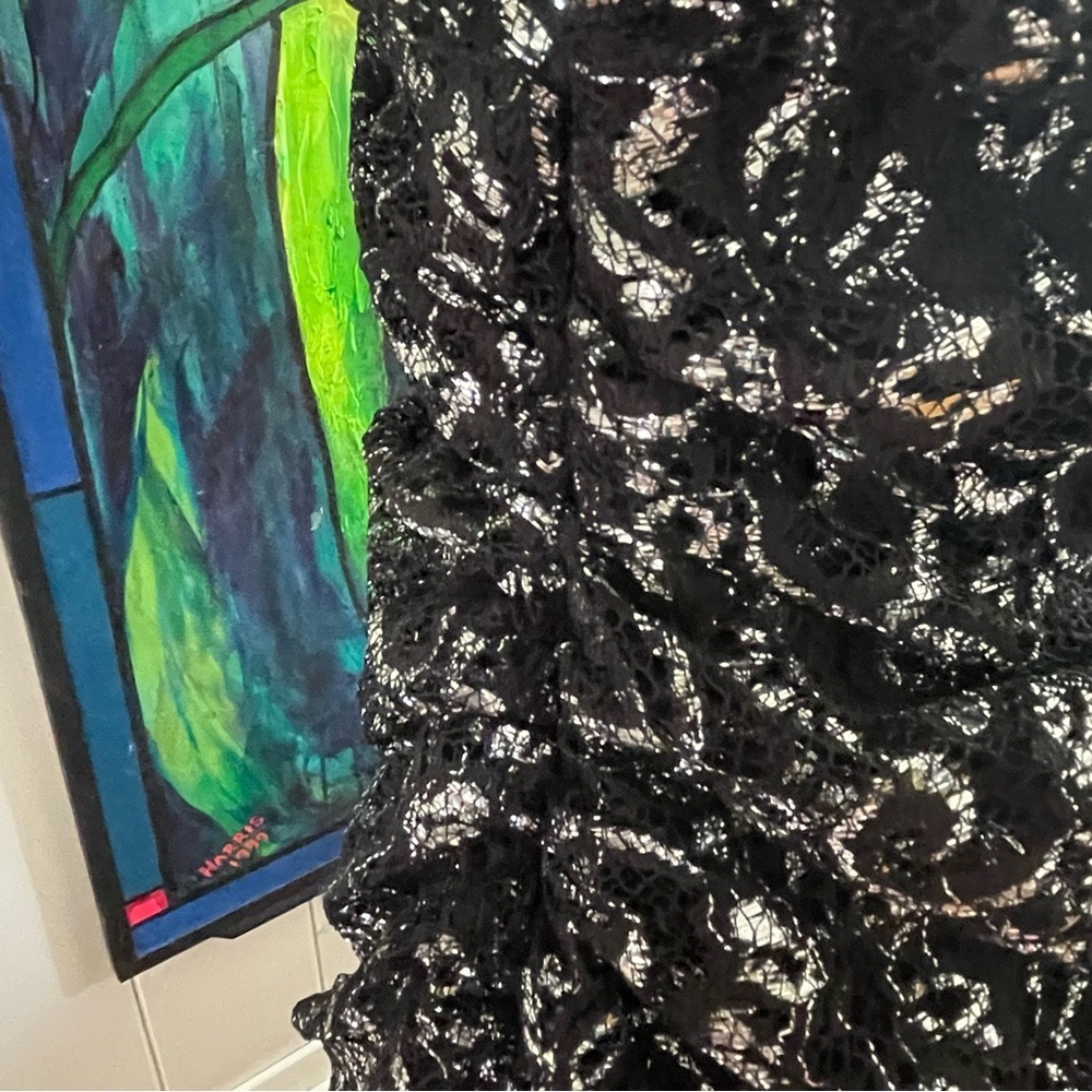 Holiday Party Dress Metallic Lace Gown Formal Black Silver Calvin Klein - Picture 6 of 12